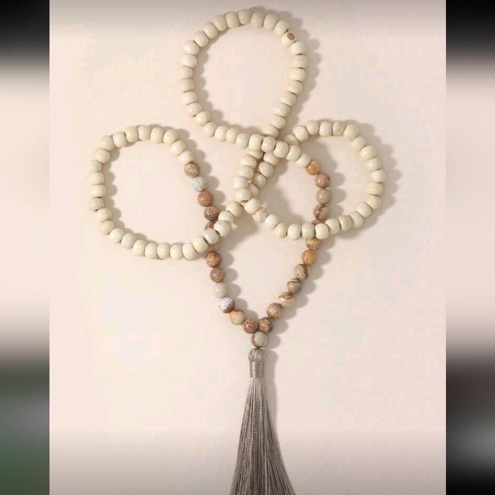 Bohemian Mixed Stone And Wood Necklace NWOT
